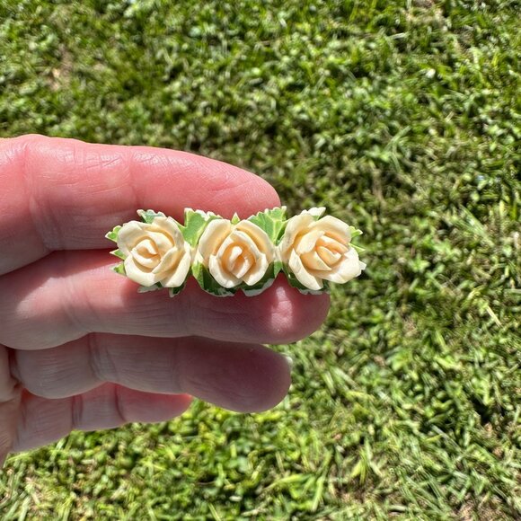 Antique Carved Celluloid Rose Floral Brooch - Picture 8 of 12